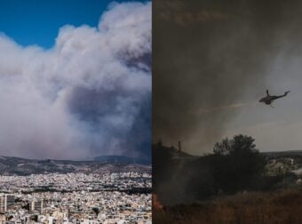 Μαύρισε ο ουρανός της Αθήνας από τους καπνούς: Καθηλωτική εικόνα από τη φωτιά στην Πάρνηθα