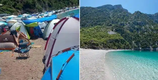 «Πνίγηκε» στις σκηνές μια από τις ομορφότερες παραλίες της Ελλάδας – Πρωτόγνωρες εικόνες